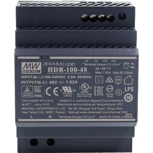 Original Mean Well HDR-100-48 meanwell 48V DC 1.92A 92.2W Ultra Slim Step Shape DIN Rail Power Supply