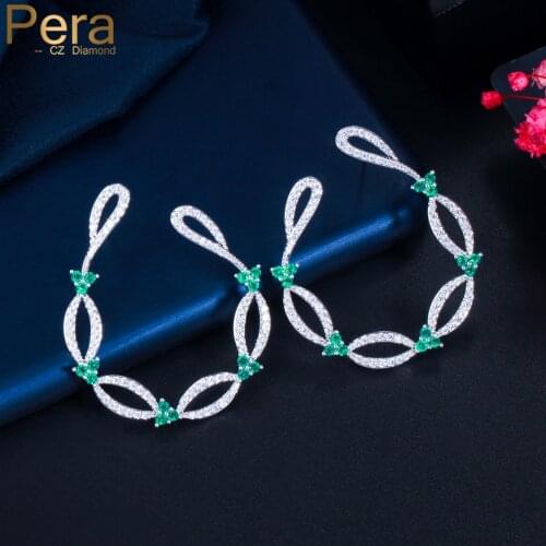 Pera 2021 New Trendy Vines Shape Green Cubic Zirconia Big Symmetrical Stud Earrings for Ladies Elegant Jewelry Accessories E741