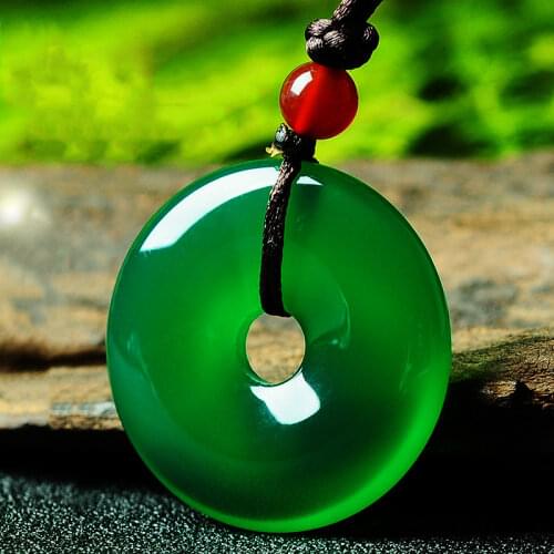 Natural Chinese Green Chalcedony Hand Carved Donut Pendant Fashion Boutique Jewelry Men and Women Necklace Gift