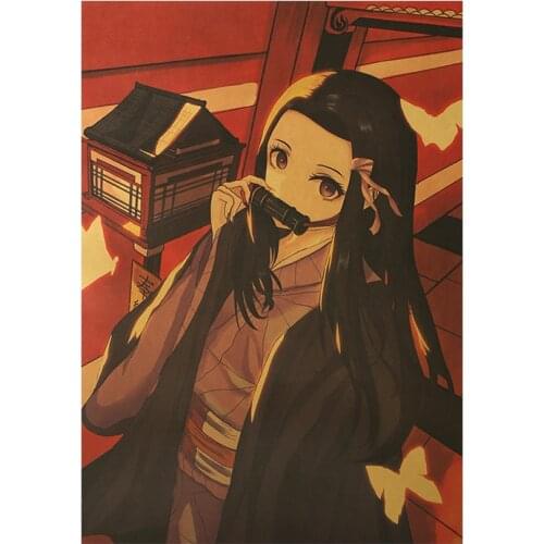 Demon Slaye Anime Cosplay Kimetsu No Yaiba Tanjirou Nezuko Anime Poster Kraft Paper Vintage Posters Room Art Wall Stickers