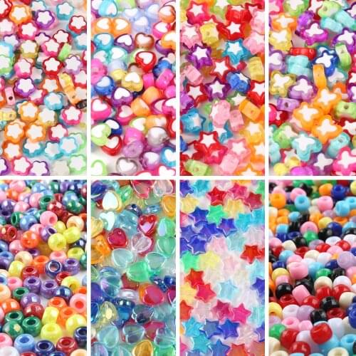 Mixed Color Drop Oil Love Heart Star Acrylic Beads Loose Spacer Beads for Jewelry Making DIY Children Kids Necklace Bracelets