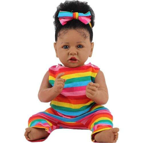 58cm Realistic Baby Girl Doll Reborn African Reborn Full Body Silicone Bebe Doll Black African Cute Curly Black Baby Toy Gift