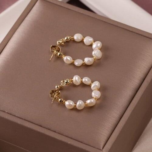 Pink gentle and romantic natural freshwater pearl hoop earrings for women 2020 Korean classic and fashionable Красивые серьги