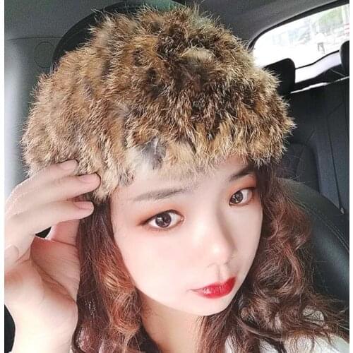 Real Rabbit Fur Hair with Plush Fur Hood Hat Autumn and Winter Tide Fairy Ear Protection Hat Fur Hats for Women Winter Snow Cap
