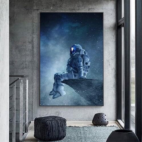 Modern Art Lonely Astronaut Sitting In Space Canvas Painting Posters and Prints Wall Art Pictures for Living Room Bedroom Decor