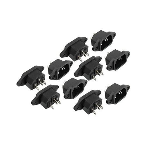 Clamp Type 3P IEC C14 Inlet Plug Socket Black AC 250V 10A 10pcs BX-120-C01