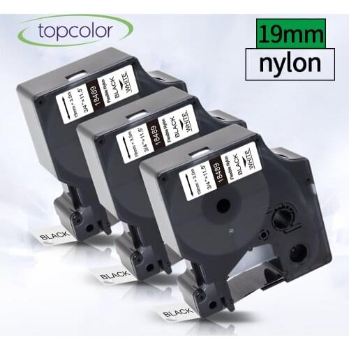 Topcolor 3PK Flexible Nylon Label Tape Compatible Dymo Rhino 18489 Industrial Label Maker Black on White 19mm for Rhino 3000