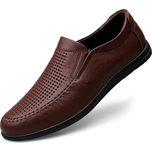 Summer Slip On Mens Shoes Genuine Leather Casual Men Classic Brown Black Flat Shoe Breathable Spring 2021