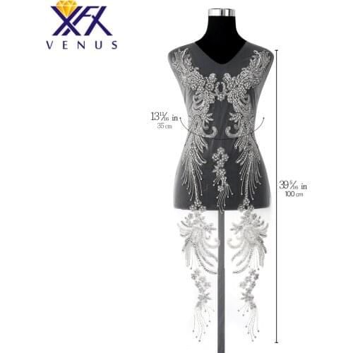 XINFANGXIU 1 Set Handmade Crystal Embroidered Wedding Patches Rhinestone Beaded Appliqued Wedding Dress Trimming Patch