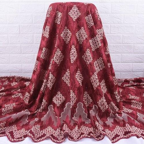 Zhenguiru Red 100% Cotton Fabric Swiss Voile Fabric High Quality African Lace Fabric Embroidered Nigerian Fabric For Party A1946