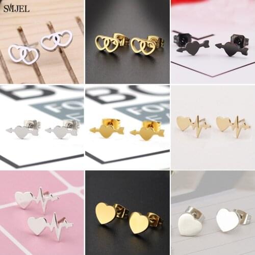SMJEL Stainless Steel Hollow Heart Earrings For Women Love Small Earrings Geometric Friend Gifts Orecchini Brincos Pendientes
