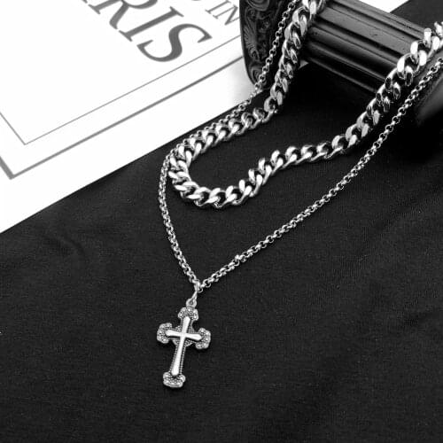 Layered Chains Choker Water Wave Linked Cross Pendant Necklace For Men Women Vintage Trendy Religious Necklaces Hot Jewelry Gift