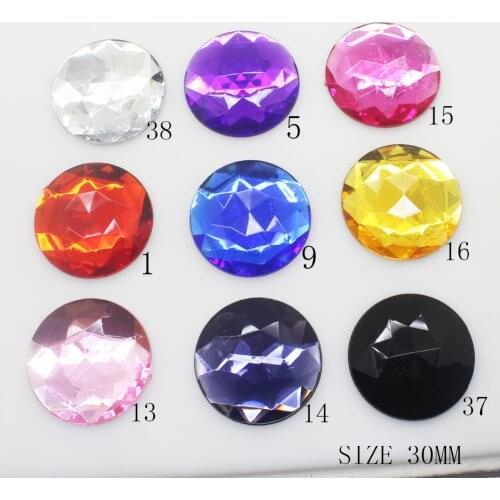 ZMASEY New large size 20Pcs/Lot Mix Color 30mm Wedding Dress Acrylic Rhinestone Diy Flatback Sewing Strass Glue-On accessories