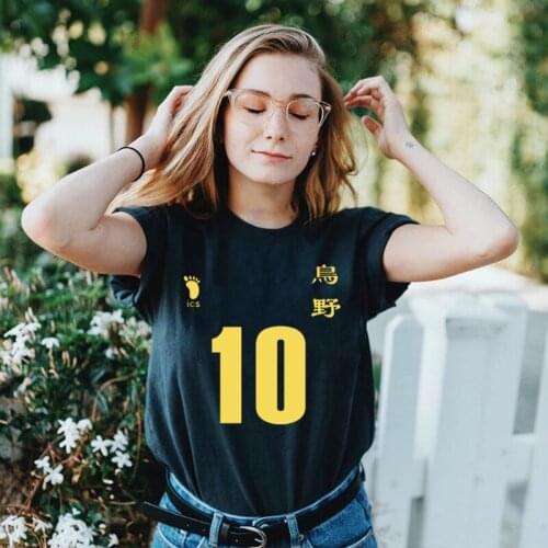 10th Karasuno High - Haikyuu Japanese Anime Female T-Shirt Cartoon Streetwear Harajuku Tops Cotton Summer Casual Black White Tee