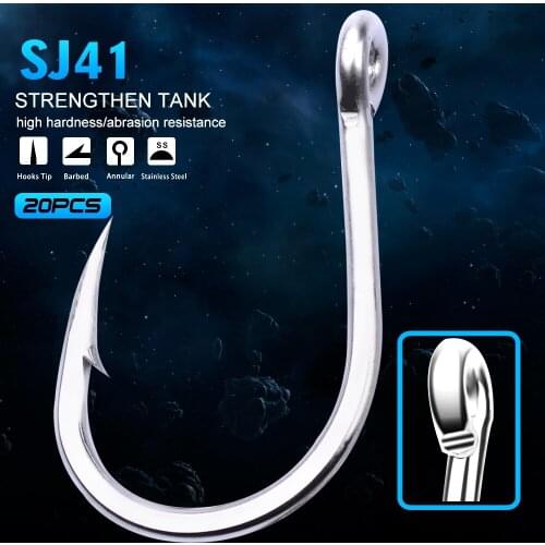 20pcs/lot 1/0-13/0 Strong stainless steel Jigging Hook Jig Big Fishing Hook Saltwater Fish Hook