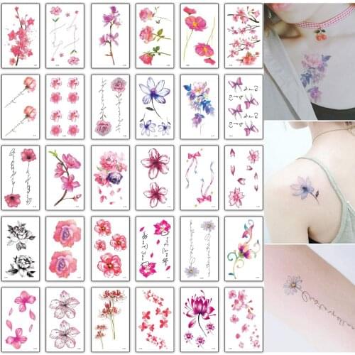 30pcs/lot Flower Temporary Tattoo set for Women Hand Tattoo Sticker Fashion Body Art Waterproof Arm neck face Fake Tatoo Paper