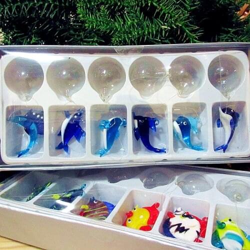 6pcs Custom blue handmade murano floating glass bubble Shark, sea lion, dolphin, whale decorative Aquarium Marine Animal Pendant