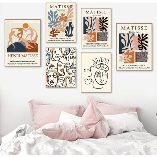 Henri Matisse Abstract Curve Paper Cut Nordic Poster Lines Face Wall Art Print Canvas Painting Decor Pictures For Living Room