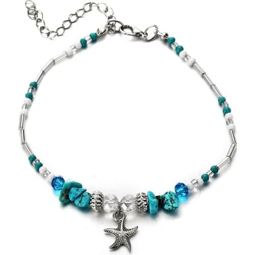 Bohemian Starfish Beads Stone Anklets for Women BOHO Color Chain Bracelet on Leg Beach Ankle Jewelry 2018 NEW Gifts