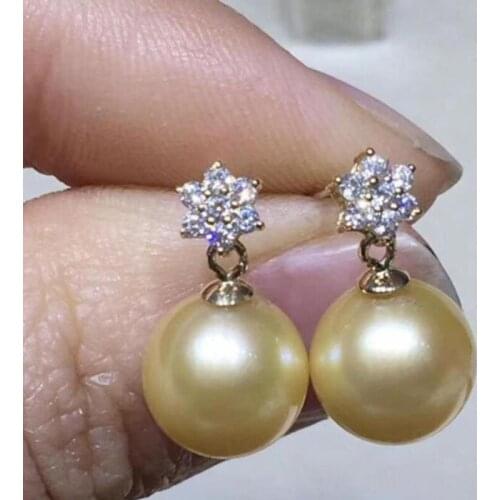 Elegant 10-11mm south sea round gold pearl earring 14k