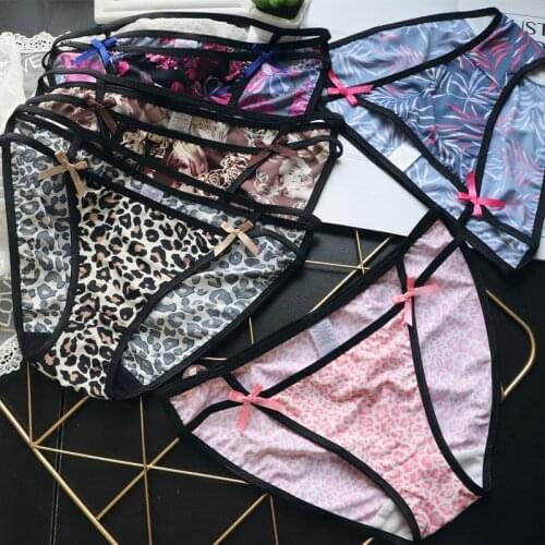 European and American Girls Thin Belt Silk Skating Silk Leopard Sexy Panties Women Lace-up Womens Hip-lifting Womens Briefs