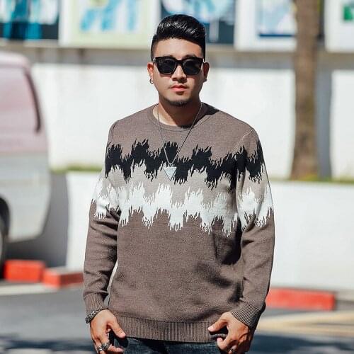 Extra XL Large Size Plus Size Mens Autumn and Winter Warm Sweater Fashion Colorblock Mens Knitting Sweater