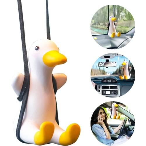 Gypsum Cute Anime Car Accessorie Swing Duck Pendant Auto Rearview Mirror Ornaments Birthday Gift Balcony Hanging Decor