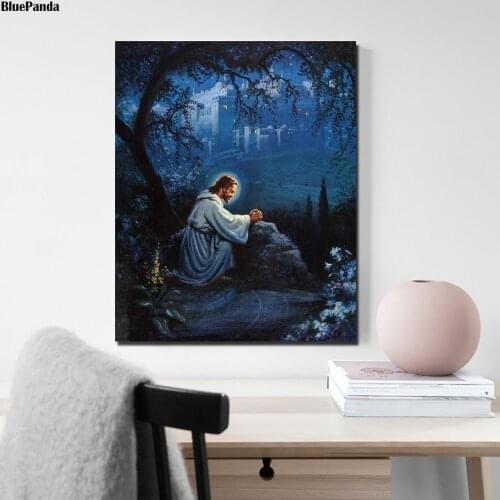 Jesus Christ Praying At Gethsemane Religious Christian Canvas Painting Oil Print Poster Wall Art Picture For Living Room Decor