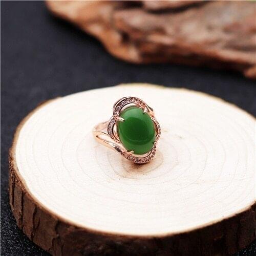 Natural Green Hetian Jade 925 Silver Ring Chinese Jadeite Amulet Fashion Charm Jewelry Hand Carved Crafts Gifts for Women Men