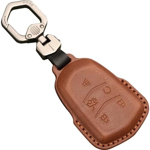 Leather 4 5 Buttons Car Key Case For Cadillac SRX 2015 2016 ATS CTS CT6 XT5 XTS Smart Remote Fob Cover Protector Bag Keychain