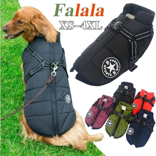 Large Pet Dog Jacket With Harness Winter Warm Dog Clothes For Labrador Waterproof Big Dog Coat Chihuahua French Bulldog Outfits
