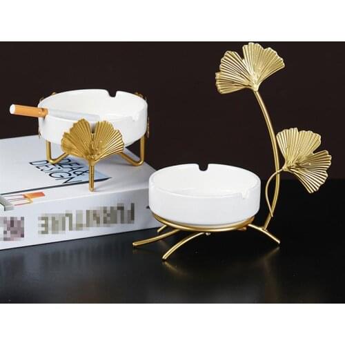 Metal Ginkgo Leaf Ashtray Ceramic Ashtray Ciggarette Butt Container for Home