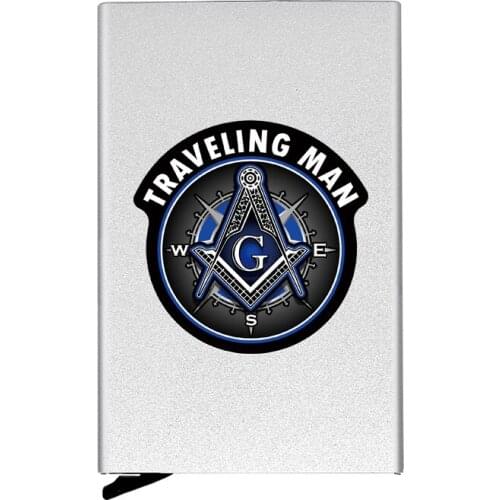 Metal Case Masonic Compass Printing Credit Card Holder Men Slim Anti Protect Travel ID Cardholder Women Rfid Wallet