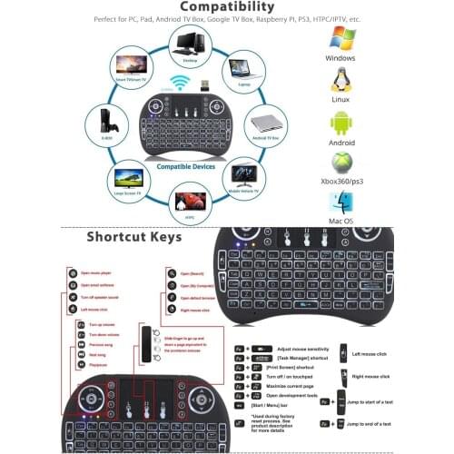 2.4G I8 Mini Keyboard Wireless Keyboard Backlit Air Mouse English Russian Spanish French Remote Control for Android TV BOX
