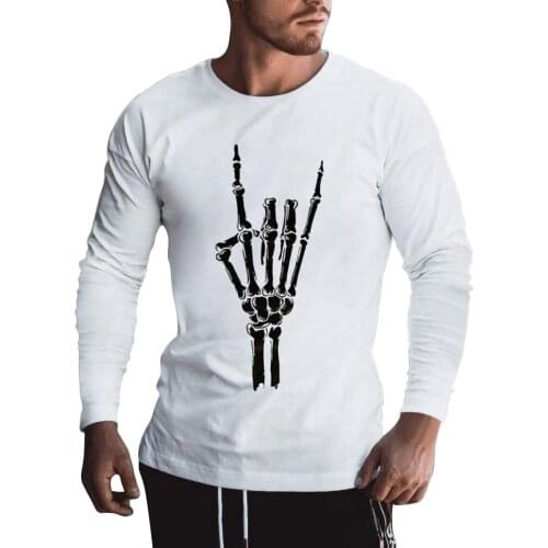 Mens Fashion Skull Printing Tees Shirt Casual Long Sleeve T-Shirt Blouse Tops Multiple Styles Crew Neck Tee Shirts XS-4XL