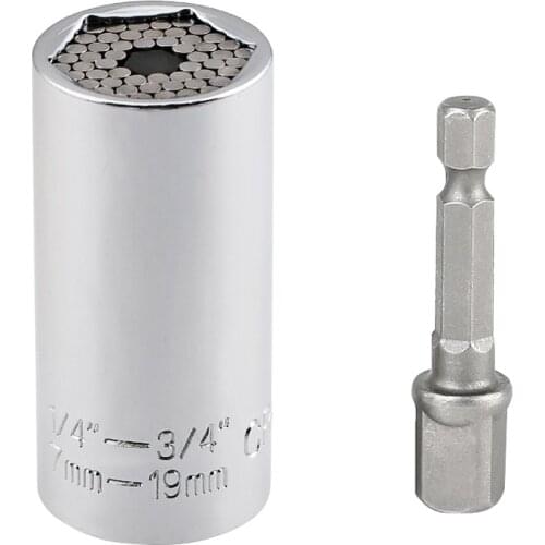 2pcs Universal Torque Wrench Head Set Socket Sleeve 7-19mm Power Drill Ratchet Bushing Spanner Key Magic Multi Socket Hand Tools
