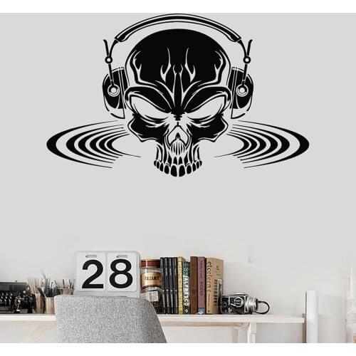 Skull Wall Decal DJ Music Party Night Club Art Headphones Teen Room Interior Decor Vinyl Window Sticker Cool Style Mural M289
