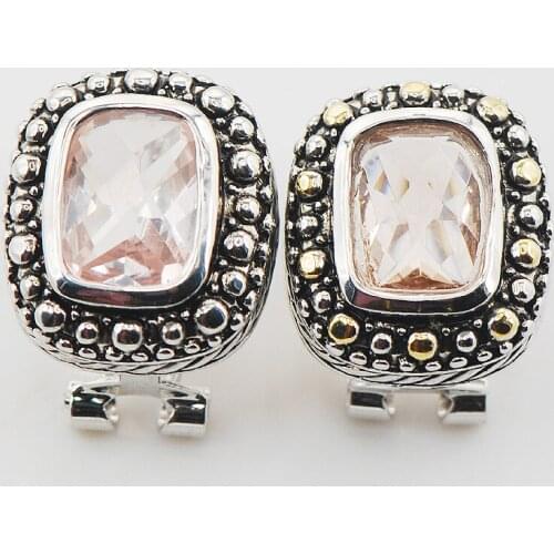 New Morganite Woman 925 Sterling Silver Crystal Earrings TE486