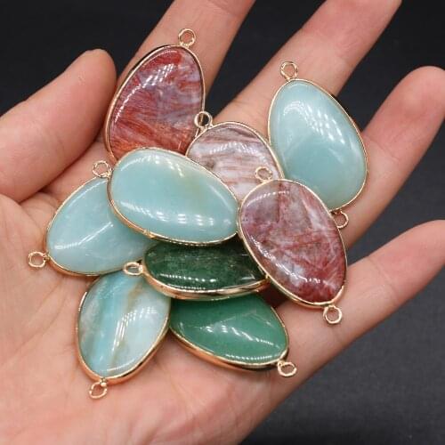 100% Natural Stone Pendants Double Hole Water Drop Connector for Charm Jewelry Making DIY Necklace Accessories 20x40mm