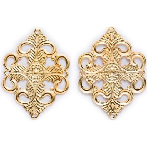 10 Piece Gold Color Hollow Filigree Rhombus Shaped Jewelry Making DIY Connnector Embellishments Findings 30mm