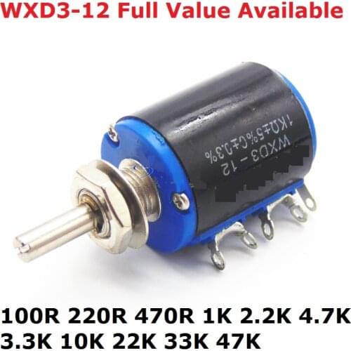 2PCS Precision multi turn potentiometer WXD3-12 1K 2.2K 3.3K 10K 4.7K 33K 100R 220R 47K 22K 470R Ohm