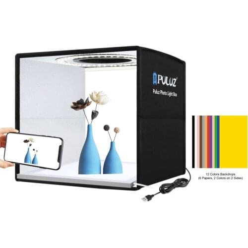 PULUZ 25cm Small Photo Light Studio Tent Box Shadowless Light Lamp Panel Pad with 12 Colors Backdrops Folding Portable Light Box