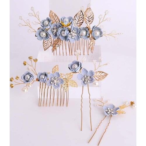 Handmade Flower Hair Comb Pearl Crystal Bride Hair Pin Hair Sticks Women Girl Headpiece Hair Jewelry Wedding Accessory SL