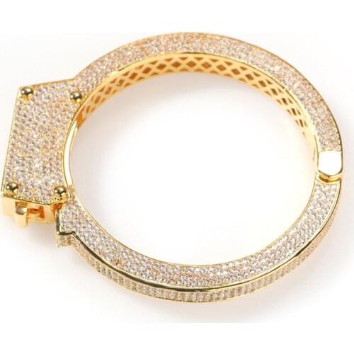 Hip Hop Cubic Zircon Handcuffs Bangle Luxury Bracelet For Men Punk Bling Iced Out Bangles Best Gift