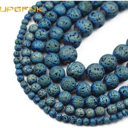 Natural Stone Green Plating Lava Volcanic Beads Round Loose Beads For Jewelry Making DIY Bracelet wholesale 15'' 4 6 8 10 12mm