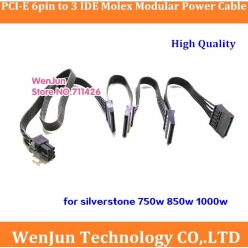 Top Quality Black PCI-E 6pin Male 1 to 4 SATA 15pin Modular Power Supply adapter Cable for silverstone 750w 850w 1000w Series