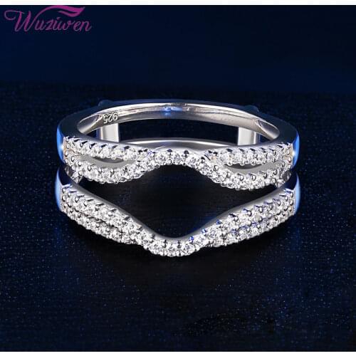 Wuziwen 2021 Trend Solid 925 Sterling Silver Hollow Wedding Rings For Women Enhancer Round White AAAA CZ Guard Ring