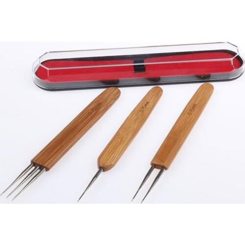 Xtrend 3pcs/lot Wooden crochet braid needle Feather Hair Extension Tools Wig Hook Needle Threader Knitting hair crochet needles
