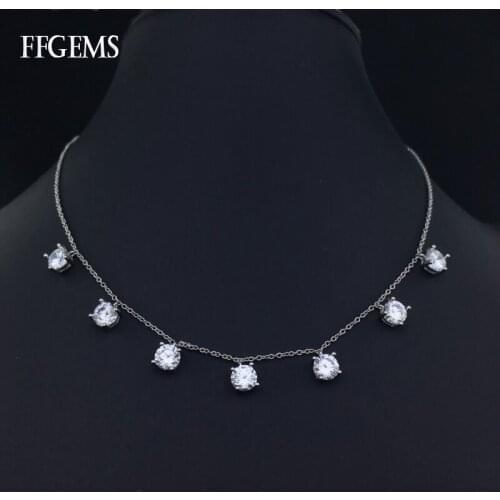 FFGems Real 925 Silver Necklace Sterling Moissante Zircon Pendant Elegant Women Lady Fine Jewelry Wedding Party Gifts Wholesale