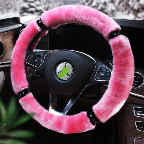 Winter Plush Fur Steering Wheel Cover Rivets Car Steering-Wheel Case Universal Size M 38cm Interior Accessories For Women Men